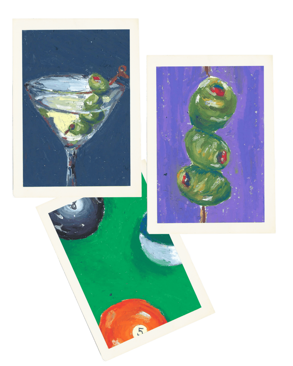 Game Night Trio | Martini, Olive Skewer & Billiard Balls Archival Print Set - shelby nicole
